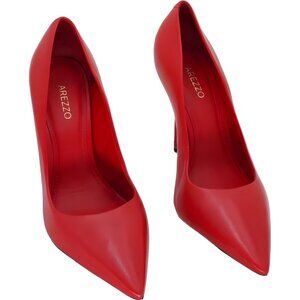 Arezzo Emily Red Leather Pointed Toe Stiletto Pumps Women US 7M